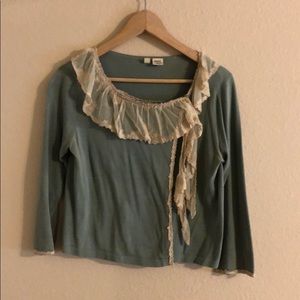 Moth Sage Green Sweater with Tan lace detail